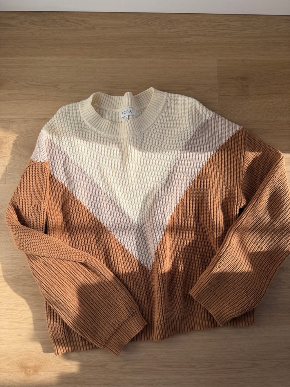Colorblock Chevron Knit Sweater - Cream & Brown
